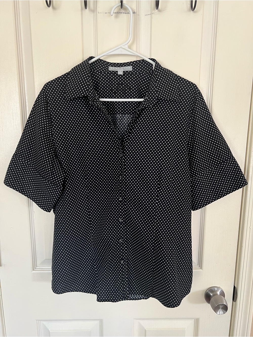 Foxcroft Wrinkle Free Polka Dot Fitted Cotton Button Down Shirt 12